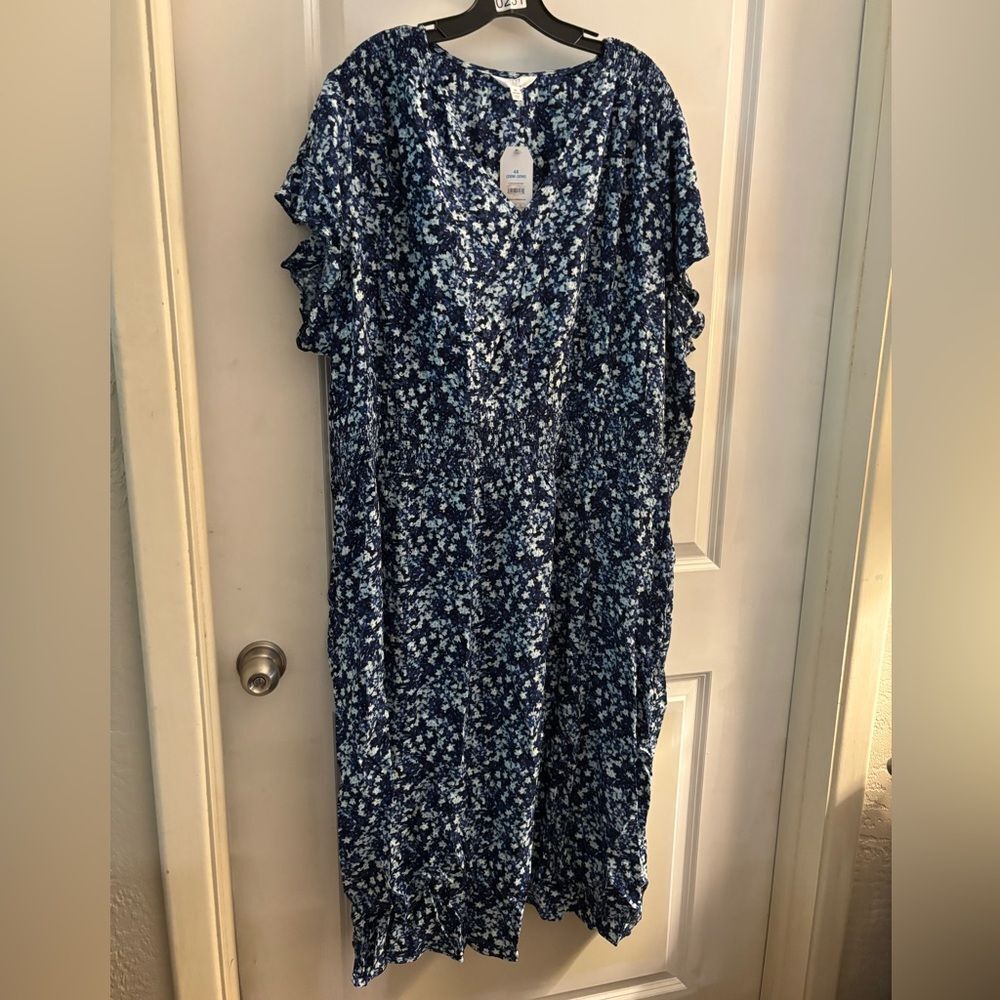 Time And Tru Floral Blue Midi Dress Sz 4X NWT - Picture 2 of 5
